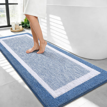 Navy and White Microfiber Bath Rug, 36 x 24