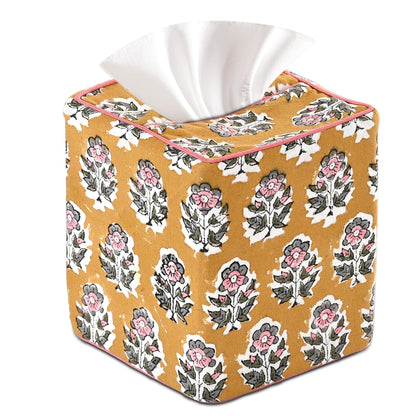 Block Print Cotton Tissue Box Cover, Apatite Blue