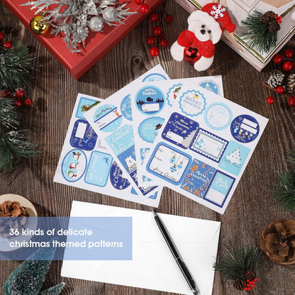 Blue Christmas Name Tag Stickers, 144 Pieces