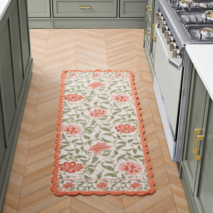 Laura Ashley Indigo Floral Crochet Border Runner Rug