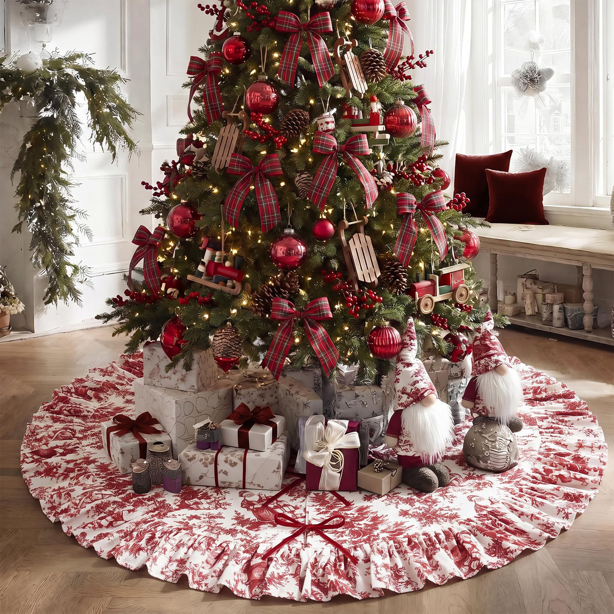 Blue Chinoiserie Christmas Tree Skirt, 48 Inch