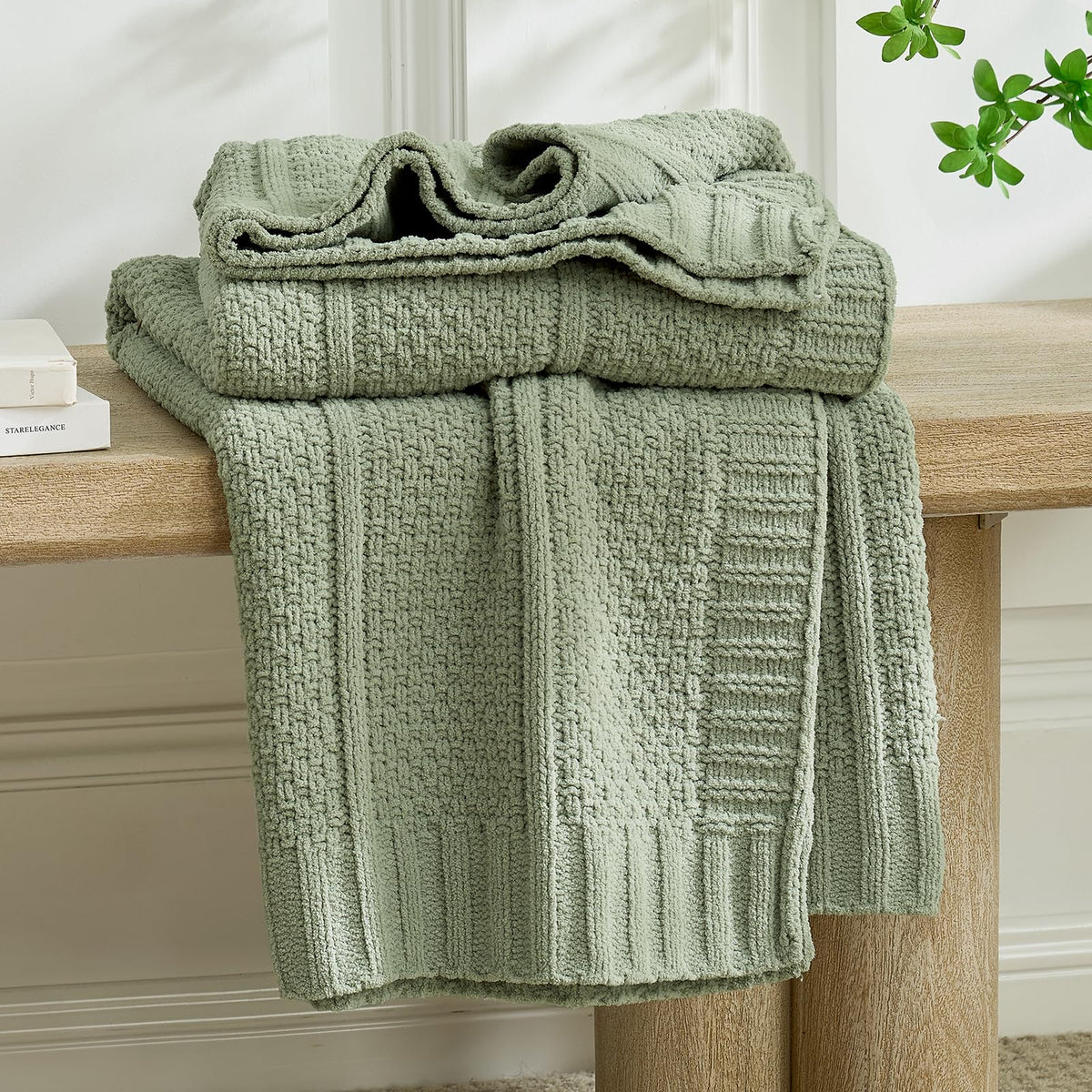 Checkered Knit Throw Blanket, Blue, 50 x 60 Inch