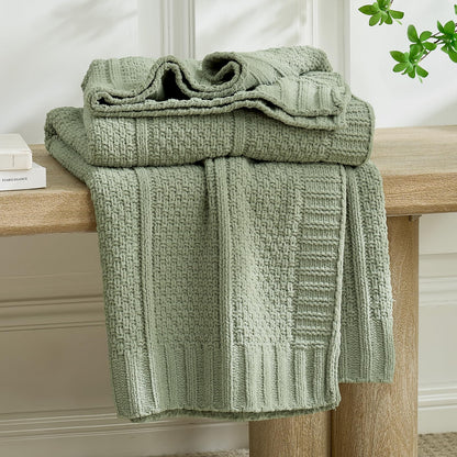 Checkered Knit Throw Blanket, Blue, 50 x 60 Inch
