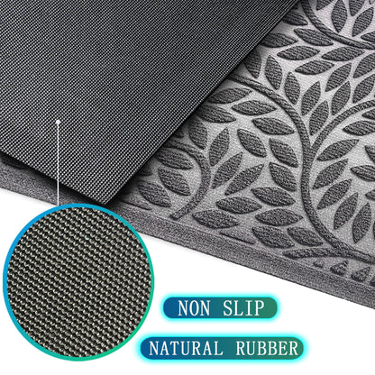 Blue Leaf Front Door Mat, Non-Slip Rubber