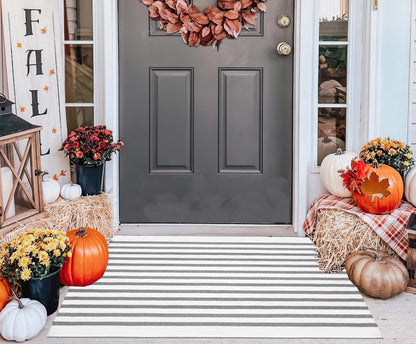 Light Blue Buffalo Plaid Cotton Door Mat, 24x35