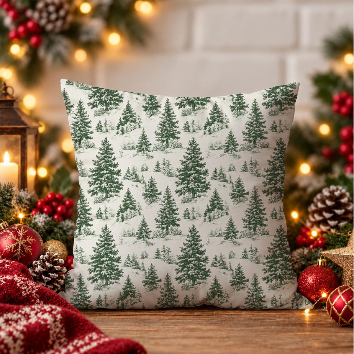 Blue Christmas Toile Pillow Covers, 18x18, Set of 2