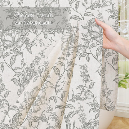 Blue Floral Linen Blend Shower Curtain