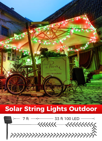 Solar Christmas String Lights, 100 LED, 40 ft