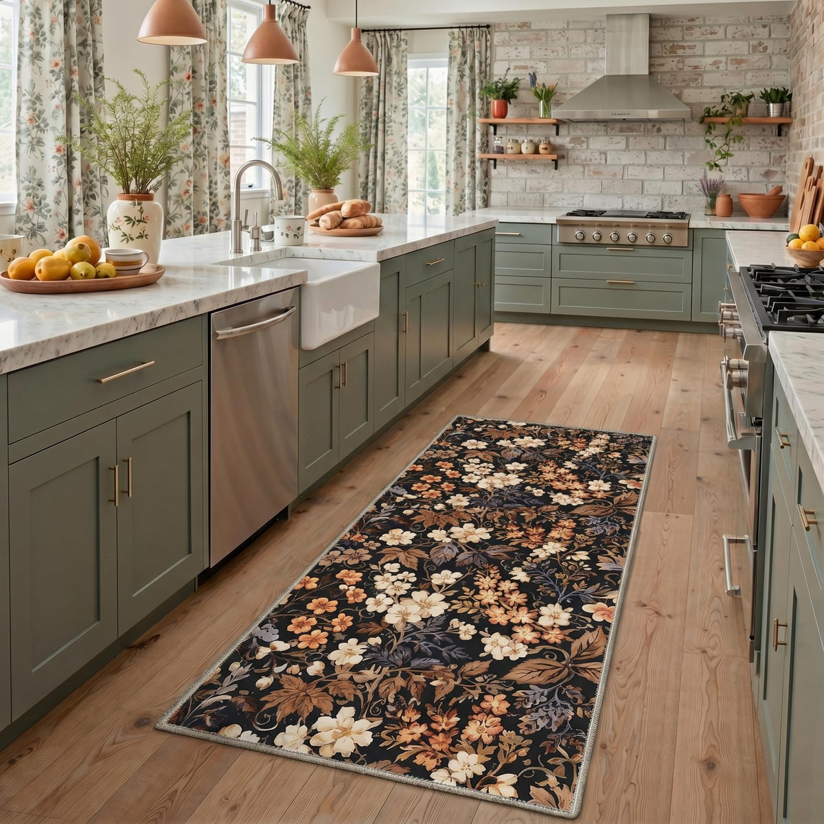 Bavni Dusty Blue Floral Washable Rug