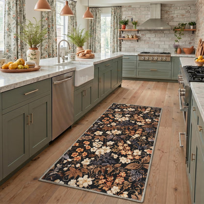 Bavni Dusty Blue Floral Washable Rug