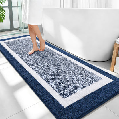 Navy and White Microfiber Bath Rug, 36 x 24