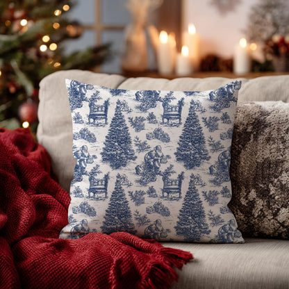Blue Christmas Toile Pillow Covers, 18x18, Set of 2