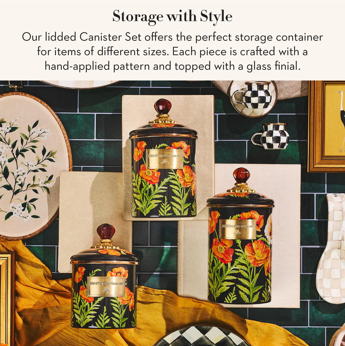 MacKenzie-Childs Enamel Canister Set, Royal Check