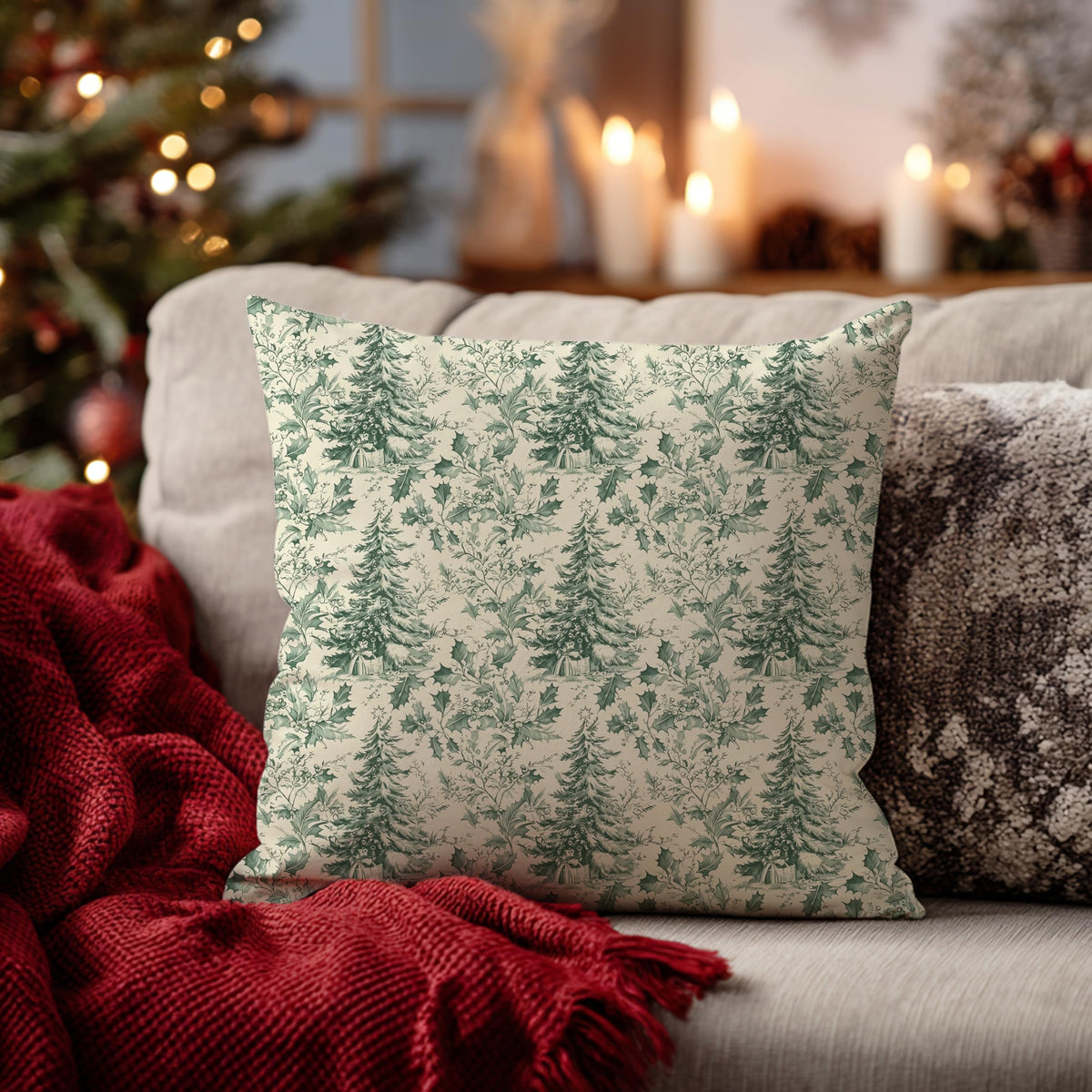 Blue Christmas Toile Pillow Covers, 18x18, Set of 2