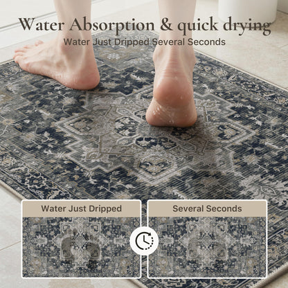 Blue Floral Boho Bath Mat, 24 x 17