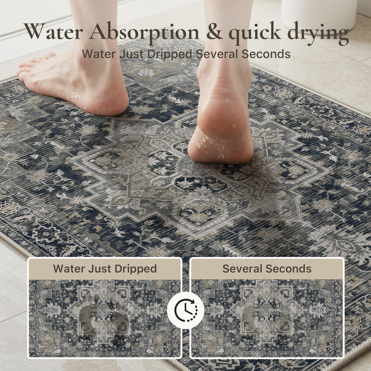 Blue Floral Boho Bath Mat, 24 x 17
