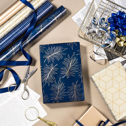 Christmas Wrapping Paper Rolls, Blue and Silver, 4 Rolls
