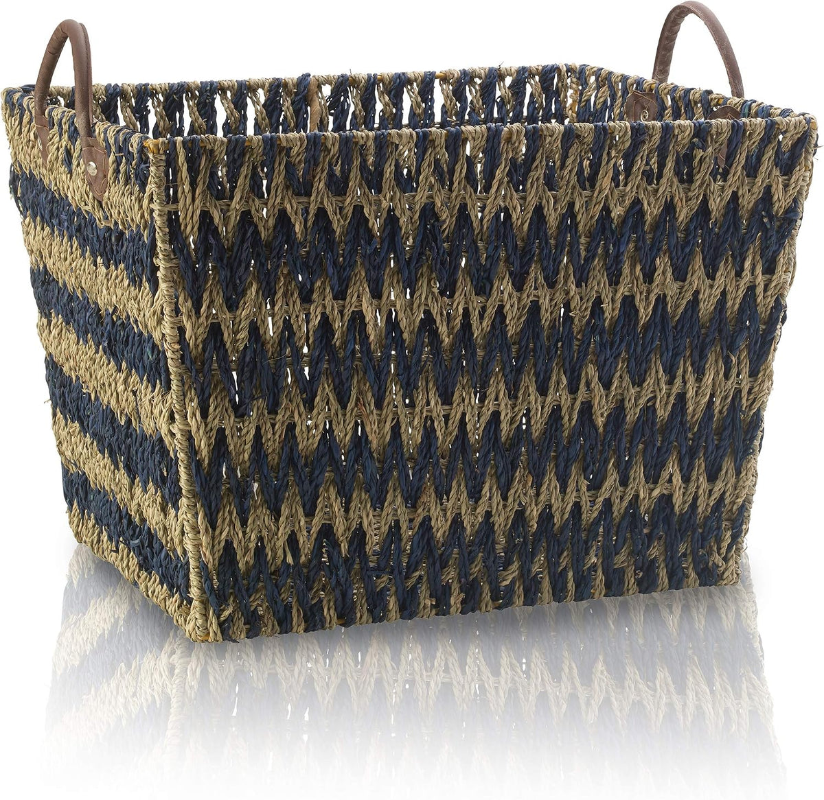 Scott Living Blue Chevron Seagrass Baskets, Set of 3