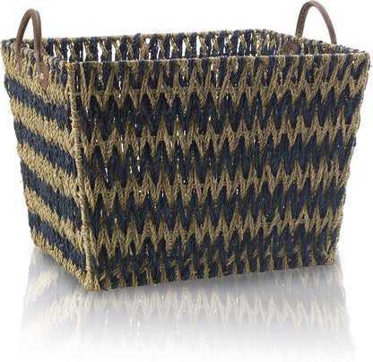 Scott Living Blue Chevron Seagrass Baskets, Set of 3