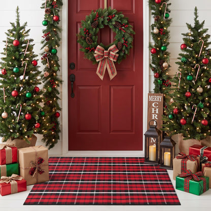MUBIN Blue White Plaid Cotton Rug, 27.5x43