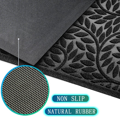 Blue Leaf Front Door Mat, Non-Slip Rubber