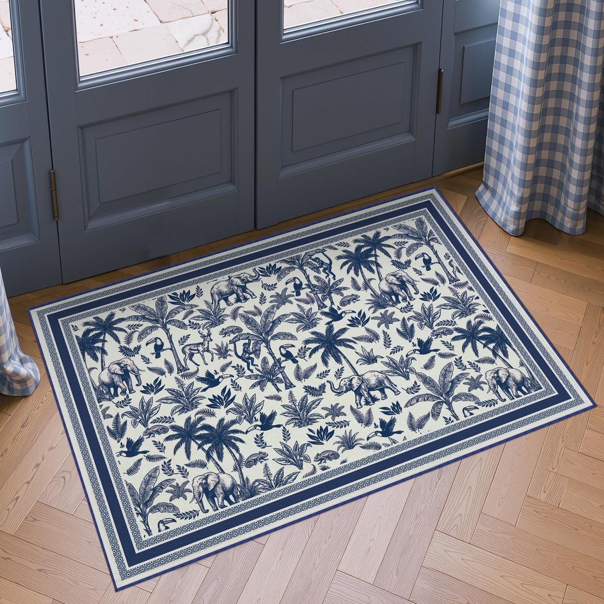 Washable French Toile Area Rug
