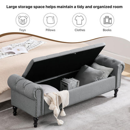 Navy Velvet Tufted Storage Bench