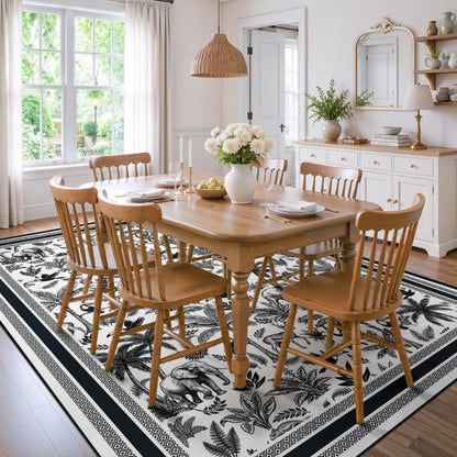 Washable French Toile Area Rug