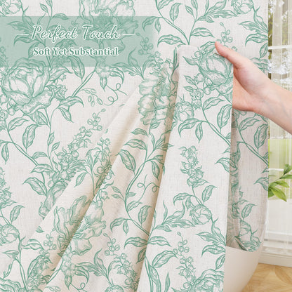 Blue Floral Linen Blend Shower Curtain