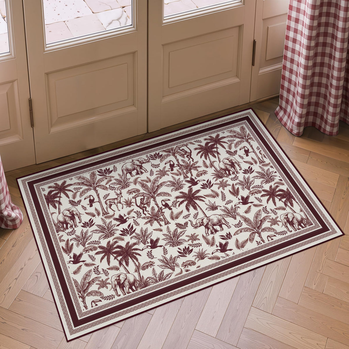 Washable French Toile Area Rug