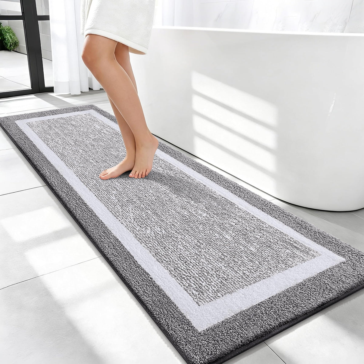 Navy and White Microfiber Bath Rug, 36 x 24