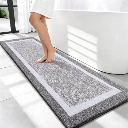 Navy and White Microfiber Bath Rug, 36 x 24