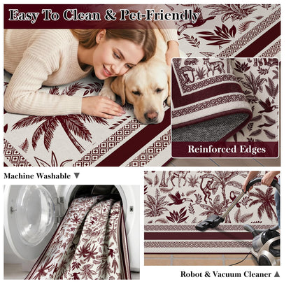 Washable French Toile Area Rug