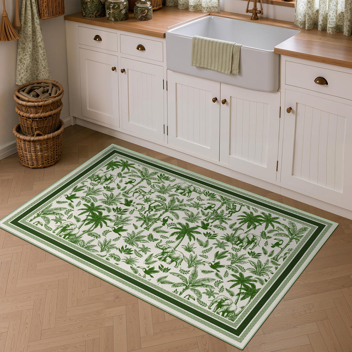 Washable French Toile Area Rug