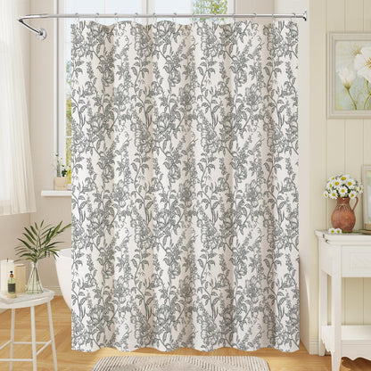 Blue Floral Linen Blend Shower Curtain