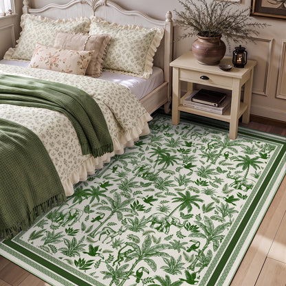 Washable French Toile Area Rug