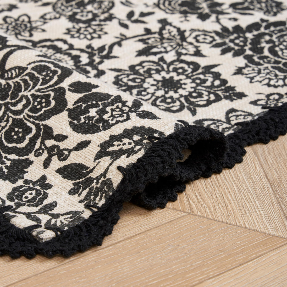 Laura Ashley Indigo Floral Crochet Border Runner Rug