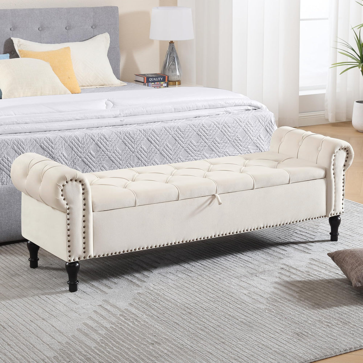 Navy Velvet Tufted Storage Bench