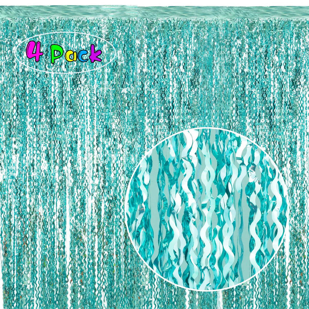 Navy Blue Foil Fringe Curtains, 4 Pack