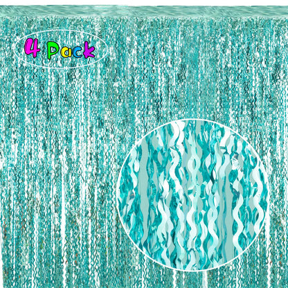 Navy Blue Foil Fringe Curtains, 4 Pack