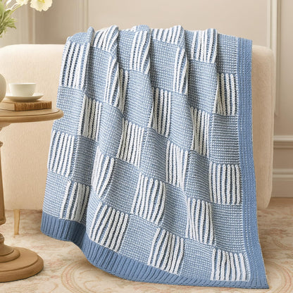 Checkered Knit Throw Blanket, Blue, 50 x 60 Inch