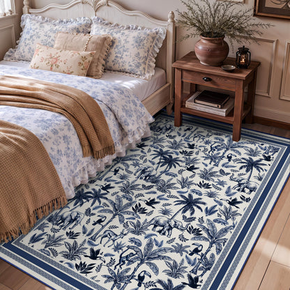 Washable French Toile Area Rug