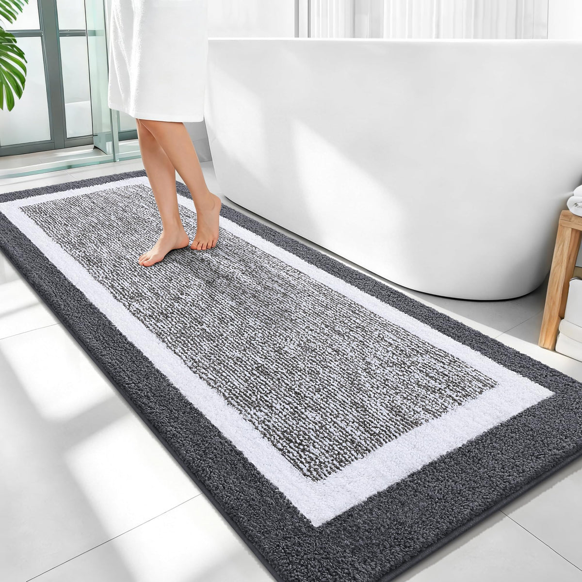 Navy and White Microfiber Bath Rug, 36 x 24