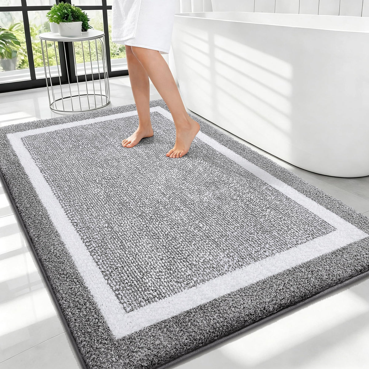 Navy and White Microfiber Bath Rug, 36 x 24