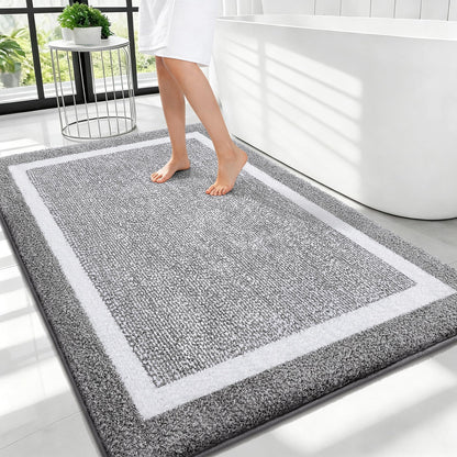 Navy and White Microfiber Bath Rug, 36 x 24