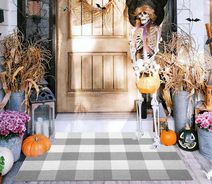 Light Blue Buffalo Plaid Cotton Door Mat, 24x35