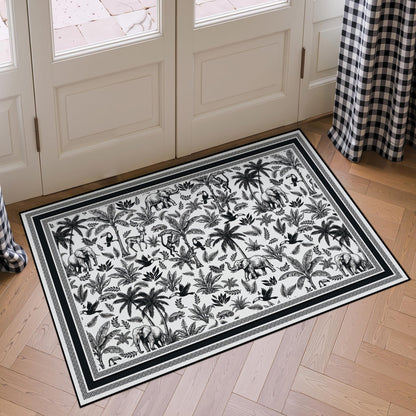 Washable French Toile Area Rug