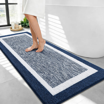 Navy and White Microfiber Bath Rug, 36 x 24