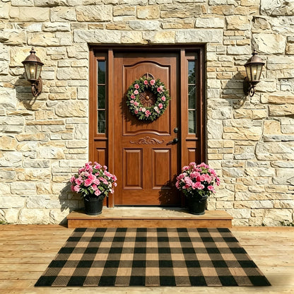 SEEKSEE Blue Buffalo Plaid Porch Rug, 27.5x43