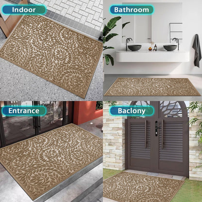 Blue Leaf Front Door Mat, Non-Slip Rubber